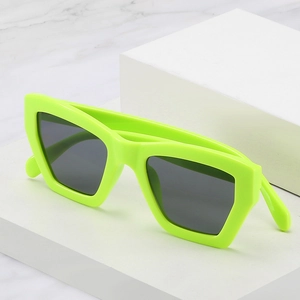 Fashionable fluorescent green square frame sunglasses with dark grey UV lenses for women