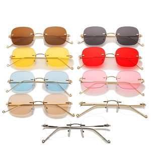 Vintage rimless square sunglasses set with colorful gradient lenses and metal frames