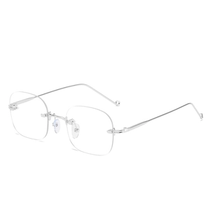 Retro rimless square silver metal glasses frame for women with transparent lenses