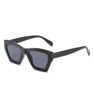 Classic black square frame sunglasses with dark lenses and a minimalist polished design