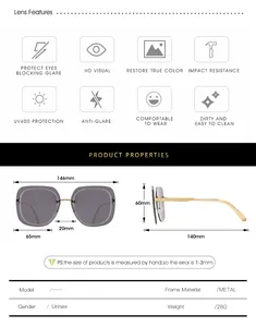Detailed size specifications for square metal sunglasses with precise 146mm frame width