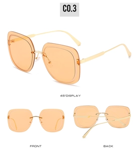Square fashion sunglasses with light orange lenses and gold metal frame in multiple views