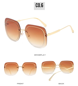 Oversized square sunglasses with gradient lenses and rivet details in triple view