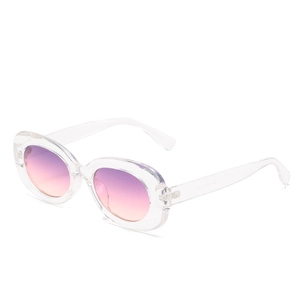 Modern transparent oval sunglasses with stylish purple to pink gradient lenses