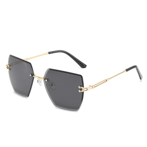 Rimless Geometric Sunglasses Metal Frame UV400 Protection Gradient Lens Trendy Fashion Eyewear For Women