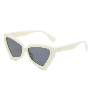 Fashionable cream cat eye sunglasses with grey lenses and gold metal temple accent