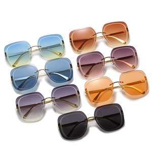 Set of seven oversized square sunglasses with gradient lenses and gold metal temples