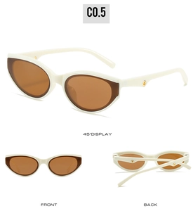 Three-way display showing front, back, and 45-degree views of cream cat-eye sunglasses