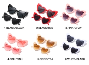 Collection of trendy heart-shaped sunglasses in six different vibrant color options