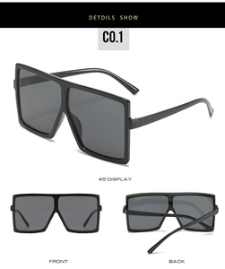 Detailansicht der großen quadratischen Sonnenbrille mit 45-Grad-Winkel und Front-Rück-Design