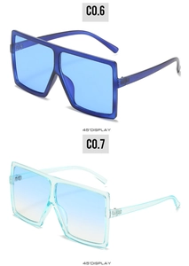 Detailansicht großer quadratischer Sonnenbrillen in Transparent-Marineblau und Cyan-Verlauf