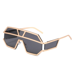 Occhiali Da Sole Geometrici Oversize Montatura In Metallo Dorato Moda Streetwear Per Donna Uomo