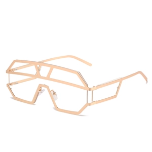 Occhiali da sole oversize geometrici traforati in oro lucido per uno stile trendy