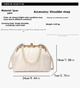 Spécifications détaillées de taille pour pochette de soirée blanche avec anse perle
