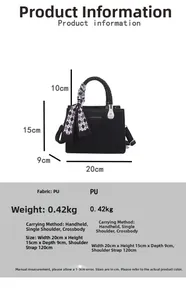 Detailed size specifications for the square PU leather handbag with dimensions 20x15x9 cm