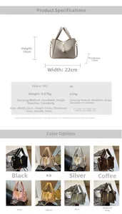 Detailed size guide and material specs for the multi-color PU leather handbag series