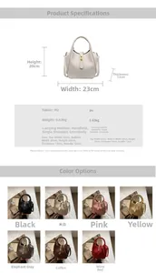 Spécifications de taille et sept couleurs disponibles pour ce sac seau élégant en cuir PU