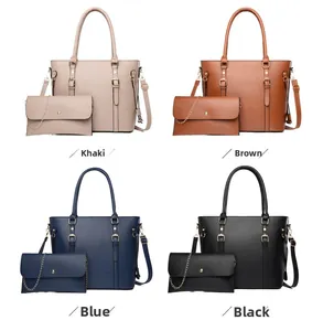 Set of four tote bags and matching chain purses in khaki brown blue and black pebbled leather