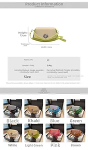 Detailed size chart and multi-color options for this PU leather hardshell handbag