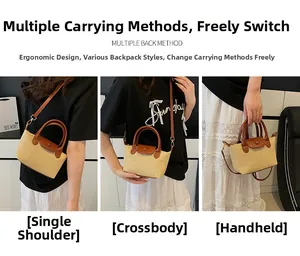 Versatile mini woven straw handbag showing handheld, shoulder and crossbody carrying styles
