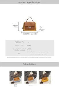 Detailed size and color chart for the quilted crossbody bag with metal chain strap