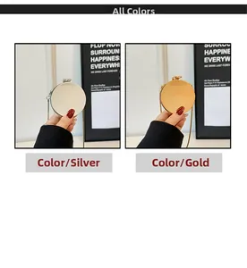 Detail of mini acrylic round chain bags in mirror silver and gold with metal locks