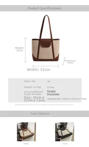 Spécifications détaillées de taille pour grand sac cabas bicolore avec poids et dimensions