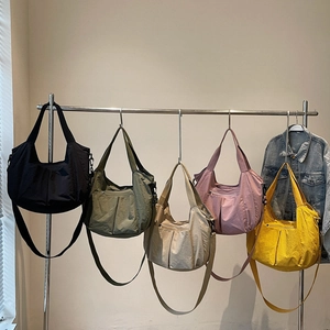 Women Casual Large Capacity Nylon Tote Bag Solid Color Multi Pocket Shoulder Messenger Bag Fashion Travel Commuter Handbag