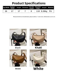 Size chart and dimensions for the minimalist PU leather crossbody bag in four colors