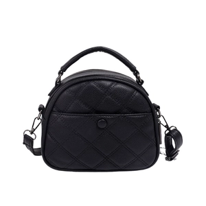 Classic black quilted shoulder bag with top handle and silver-tone hardware on white background