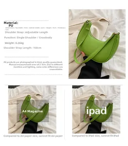 Infographic showing grass green moon bag dimensions 22x19x7cm with adjustable strap