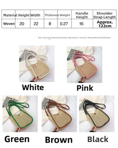 Detailed size chart and multi-color view of women woven handbag with leather straps