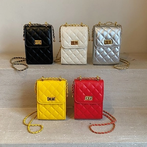 Quilted Diamond Lattice Crossbody Phone Bag For Women PU Leather Golden Chain Strap Turn Lock Fashion Simple Shoulder Bag