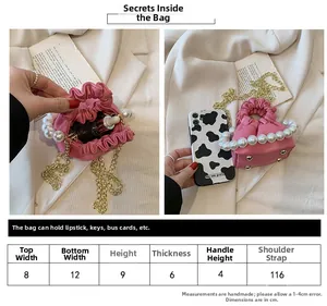 Mini cloud bag size chart showing dimensions and capacity for lipstick and keys