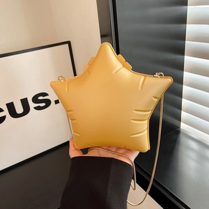 Star-shaped acrylic shoulder bag in bright yellow matte finish with gold chain
