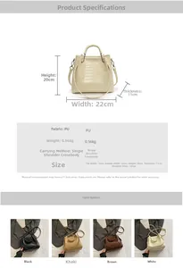 Detail showing dimensions and specifications of the crocodile pattern bucket handbag
