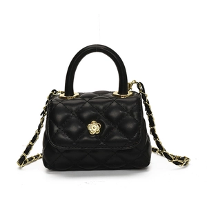 Quilted mini handbag with gold camellia clasp and chain strap for girls