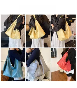 Detailed views of versatile large PU leather tote bag in various colors with matching pouch