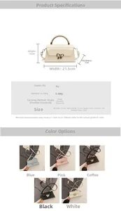 Detailed size chart and specifications for the bow crossbody bag with PU fabric details