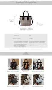 Size chart for chic plaid PU handbag detailing dimensions 20x16x9cm and material info