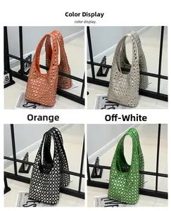 Detailed grid view of studded hobo bags in orange, off-white, black, and green colors