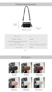 Detailed size chart and multi-color crossbody bags with metal rivets and PU leather