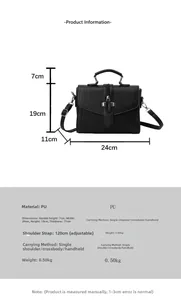 Technical size diagram for the litchi pattern shoulder bag showing 24x19x11cm dimensions
