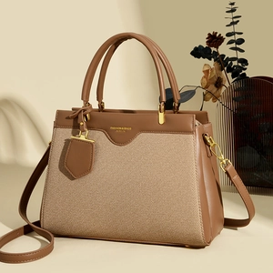 Large Capacity Women Handbag PU Leather Canvas Stitching Detachable Shoulder Strap Fashion Crossbody Tote Bag
