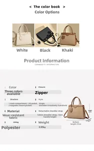 Infographic showing handbag dimensions, materials and colors for the large leather tote