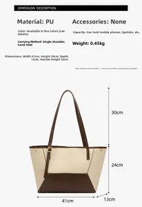 Spécifications de taille pour un sac fourre-tout bicolore en cuir PU de qualité