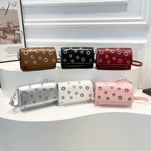 Minimalist PU Leather Rivet Grommet Women Shoulder Bag Fashion Solid Color Small Square Crossbody Bag For Party Daily