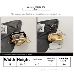 Detailed size specifications for the gold metal evening clutch with acrylic texture