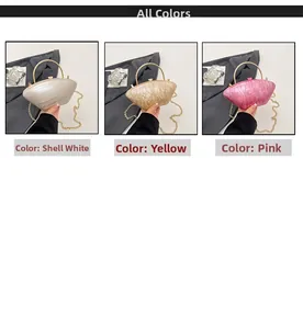 Tre borse da sera in acrilico perla, oro e rosa con manici in metallo e catene eleganti