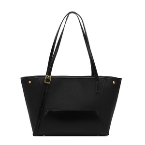 Grand sac cabas noir minimaliste en similicuir et tissu avec détails contrastés
